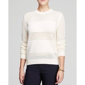 TORY BURCH • Cream Leona Paneled Open-Knit Merino Wool Pullover Sweater, S